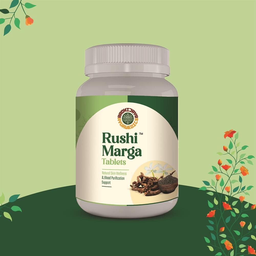 Rushi Marga Tablets (pack of 1 bottle-100 tablets)  For blood purification, all types of psoriasis, eczema, ringworms, allergy bumps, and all types of skin concerns